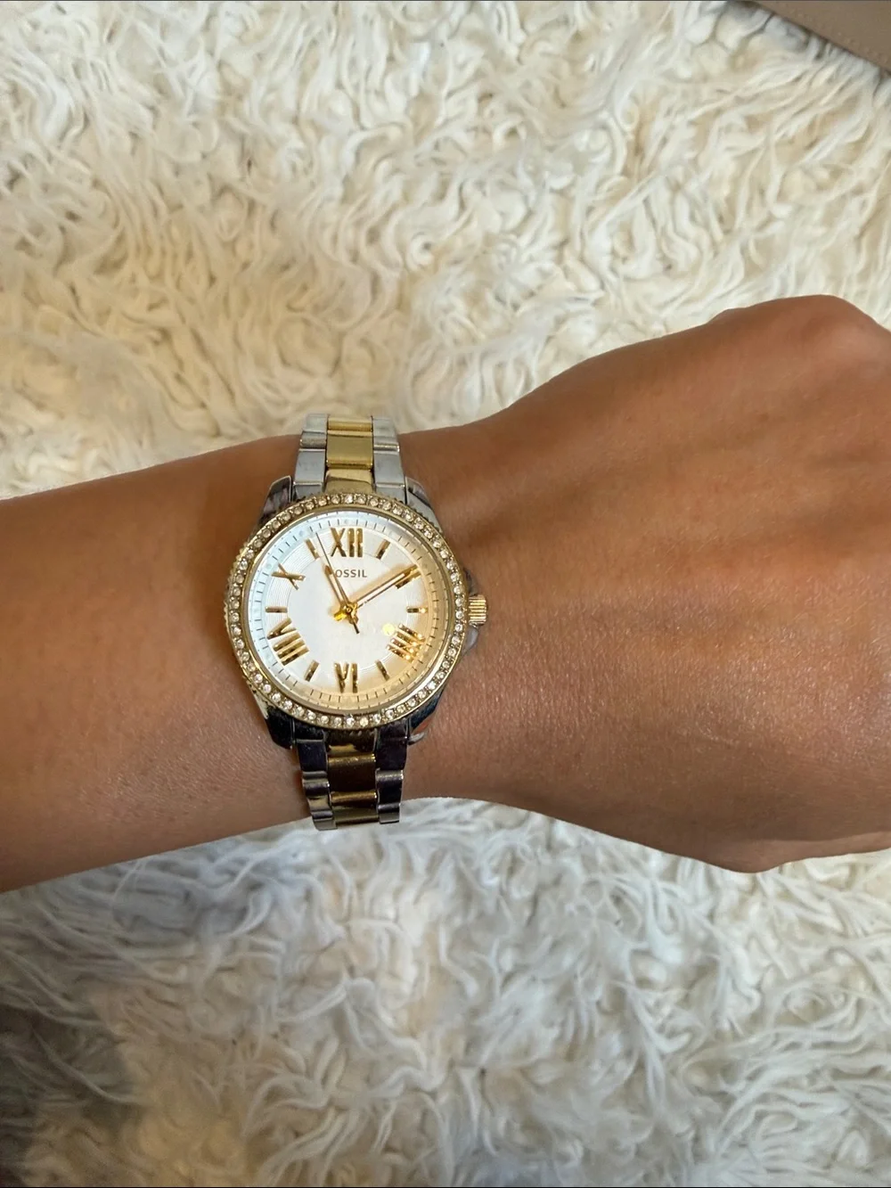 Fossil Two-Tone Gold and Silver Crystal Bezel Women’s Watch
